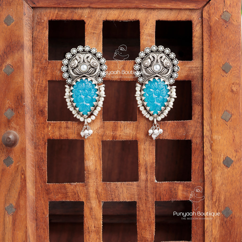 Carved Blue Earring