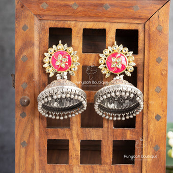 Red Silver Jhumka