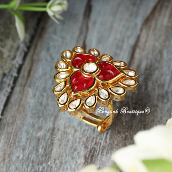 Red Kundan Ring