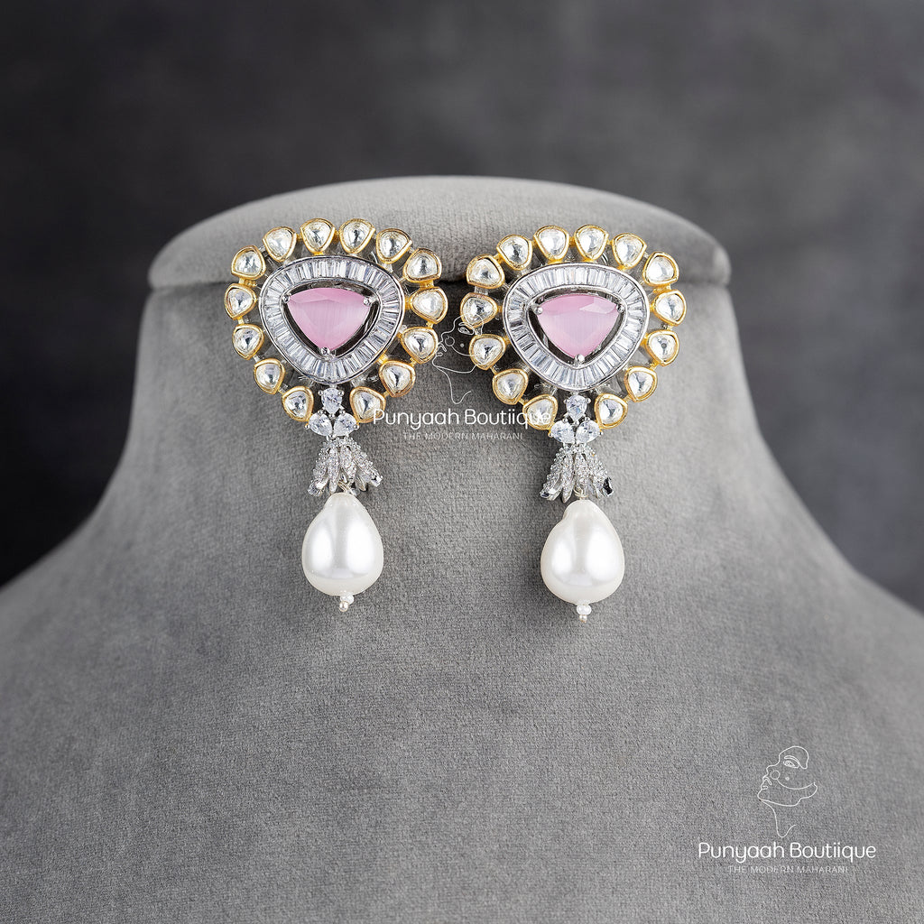 Triangular Pearl Kundan Earring