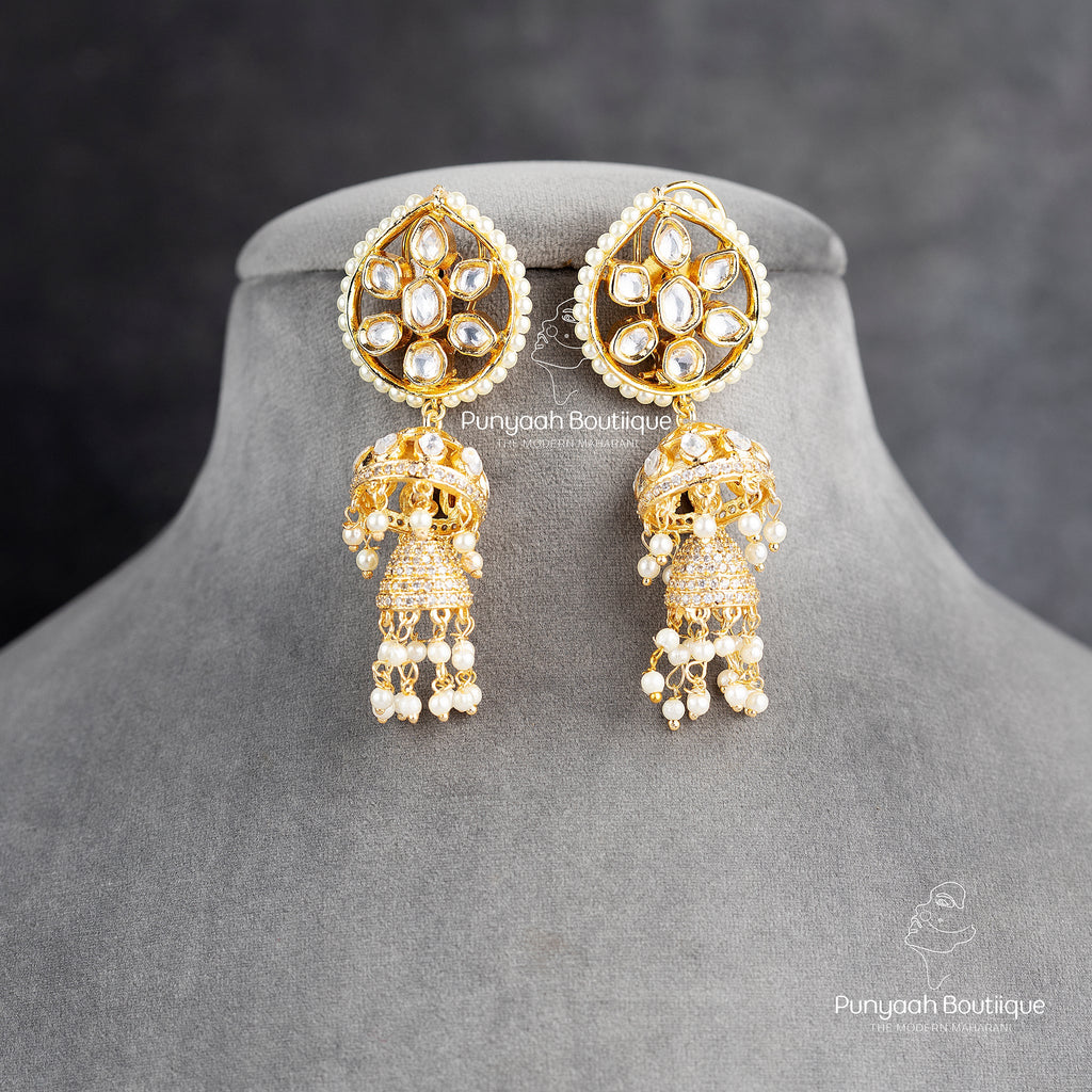 Gold Finish Kundan Jhumka