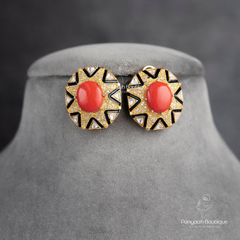 Oval Star Kundan Studs