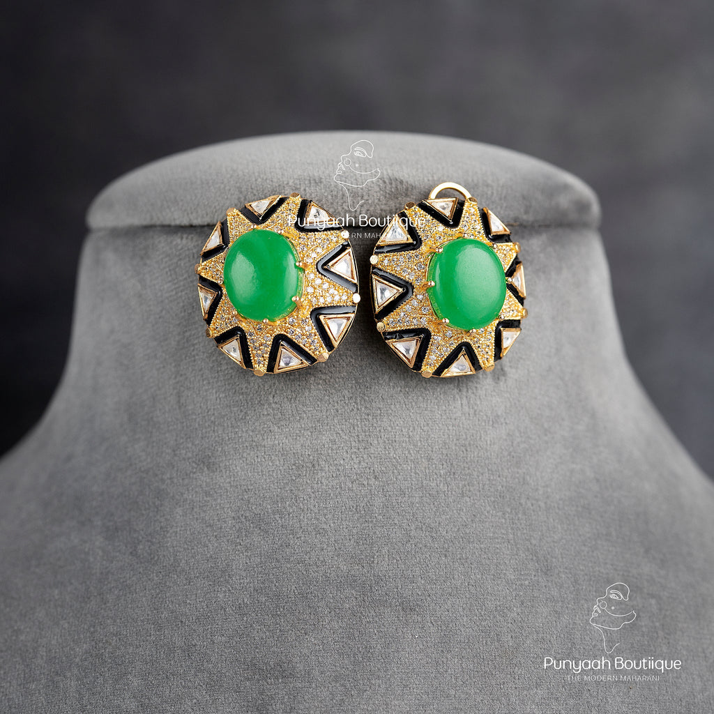 Oval Star Kundan Studs