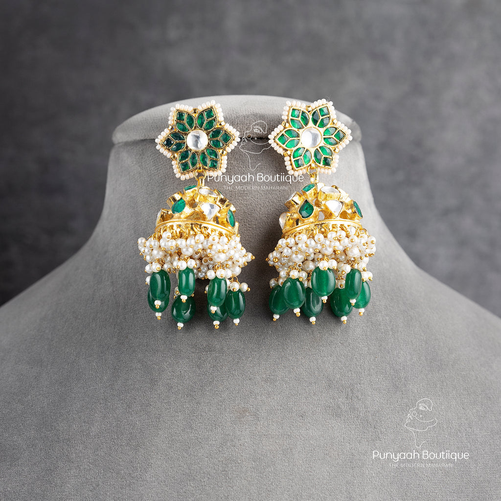 Pachi Kundan Beaded Jhumka